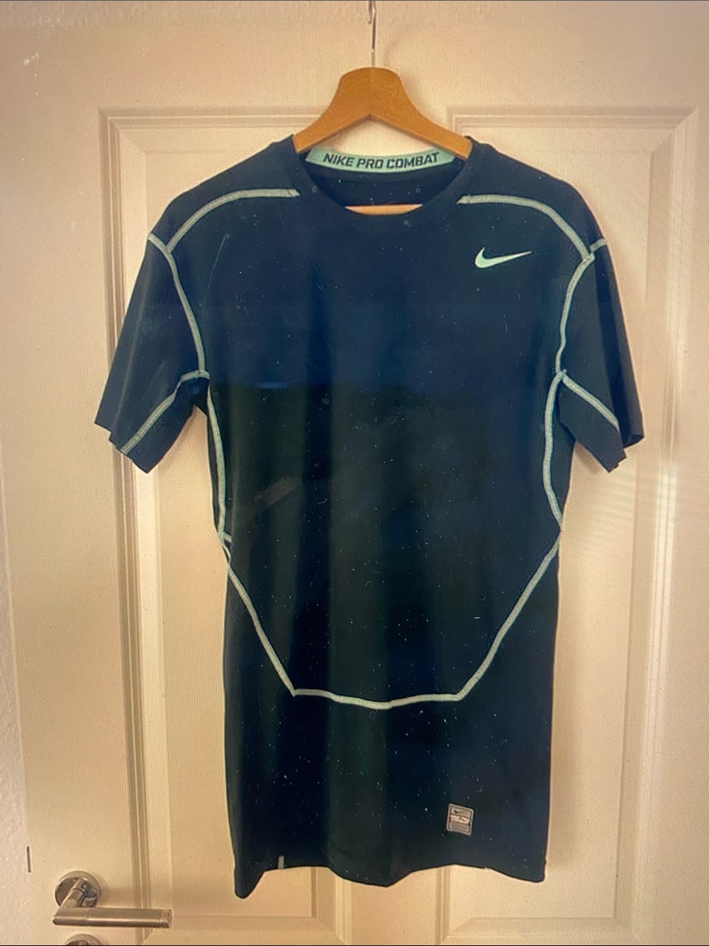 Nike Men's Black Short-Sleeve Pro Combat Shirt with Light Contrast Stitching